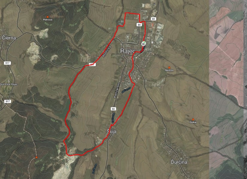Okolo Rajeckého rybníka Košiare (Žilinský kraj) mapa trasy