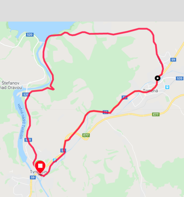 Bežecký okruh s výhľadom na Oravskú priehradu (Žilinský kraj) - mapa trasy